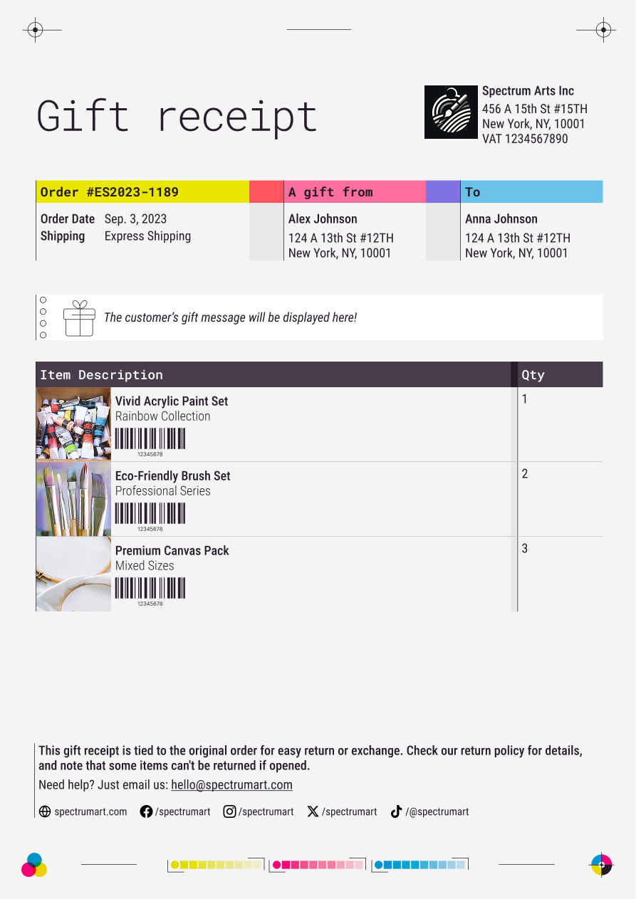 Hues - Gift receipts