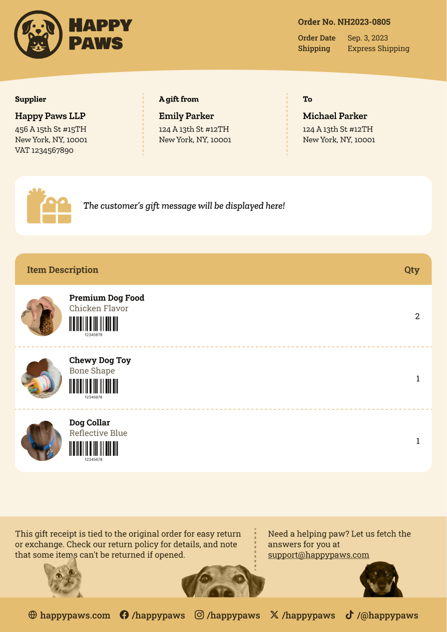 Paws - Gift Receipt